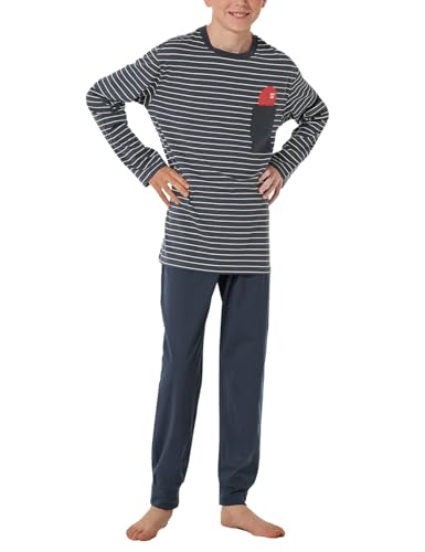 Schiesser Jungen Schlafanzug Set lang - 100% Organic Bio Baumwolle - Größe 140 bis 176, Graphit_182648, 164 von Schiesser