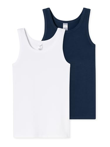 Schiesser Jungen Unterhemd 2-Pack 95/5 Multipacks - Weiss, dunkelblau - Größe 152 von Schiesser