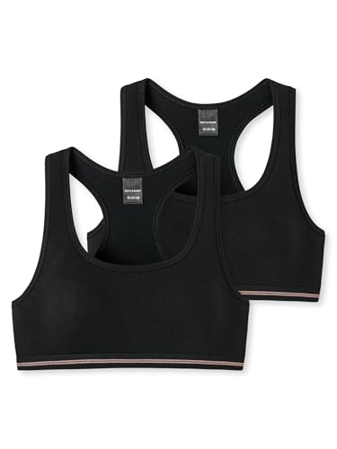 Schiesser Mädchen 2 Pack Unterwäsche - Organic Cotton Rippe Bustier, Schwarz_178457, 152 EU von Schiesser