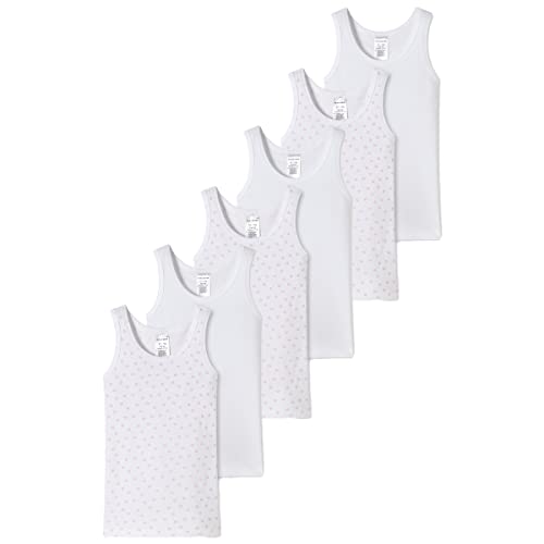 Schiesser - Mädchen - Feinripp Organic Cotton - Unterhemd - ohne Arm - 6er Pack (128 Weiß Gemustert) von Schiesser
