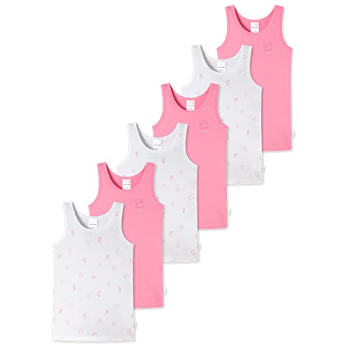 Schiesser - Mädchen - Feinripp Organic Cotton - Unterhemd - ohne Arm - 6er Spar-Pack (116 Weiß/Rosa) von Schiesser