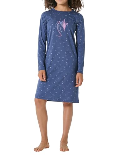 Schiesser Mädchen Langarm-Horse World Nachthemd, Jeansblau_181825, 116 von Schiesser