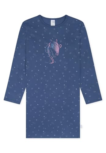 Schiesser Mädchen Langarm-Horse World Nachthemd, Jeansblau_181825, 152 von Schiesser