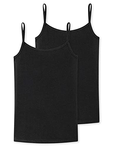 Schiesser Mädchen 2 Pack Unterhemd Mit Spaghetti Träger - 95/5 Organic Bio Baumwolle Größe 140 Bis 176 Unterwäsche, Schwarz_173527, 140 EU von Schiesser