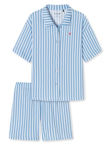 Schiesser Mädchen Pyjama Kurz Pyjamaset, weiß hellblau Bedruckt, 140 von Schiesser