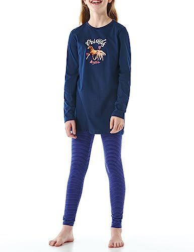 Schiesser Mädchen Schlafanzug Nachthemd mit Leggings lang-100% Organic Bio Baumwolle-Größe 92 bis 140 Pyjamaset, dunkelblau_179960, 116 von Schiesser
