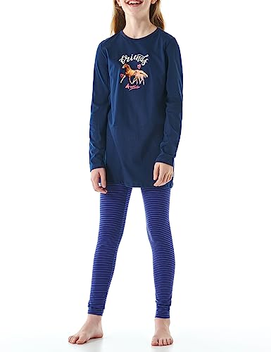 Schiesser Mädchen Schlafanzug Nachthemd mit Leggings Lang-100% Organic Bio Baumwolle-Größe 92 Bis 140 Pyjamaset, Dunkelblau_179960, 128 von Schiesser
