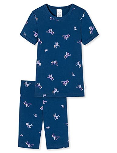Schiesser Mädchen Schlafanzug Set Pyjama Kurz - 100% Organic Bio Baumwolle - Größe 92 Bis 140 Pyjamaset, Dunkelblau Gemustert_178905, 92 von Schiesser