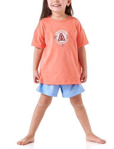 Schiesser Mädchen Schlafanzug Set Pyjama kurz-100% Organic Bio Baumwolle-Größe 92 bis 140 Pyjamaset, Koralle_181040, 116 von Schiesser