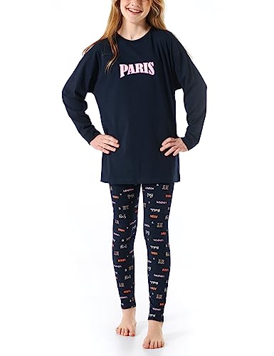 Schiesser Mädchen Schlafanzug Set Pyjama lang-100% Organic Bio Baumwolle-Größe 176 Pyjamaset, Nachtblau_179972, 140 von Schiesser