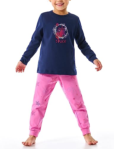 Schiesser Mädchen Schlafanzug Set Pyjama warme Qualitäten Frottee-Fleece-Interlock-Größe 92 bis 140 Pyjamaset, dunkelblau_179954, 104 von Schiesser