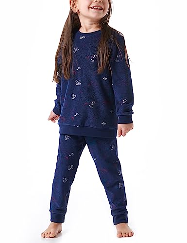 Schiesser Mädchen Schlafanzug Set Pyjama warme Qualitäten Frottee-Fleece-Interlock-Größe 92 bis 140 Pyjamaset, dunkelblau_179963, 116 von Schiesser