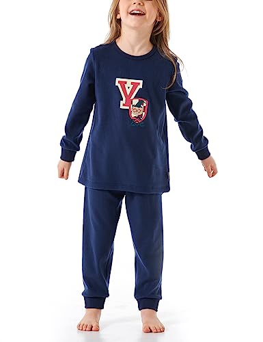 Schiesser Mädchen Schlafanzug Set Pyjama warme Qualitäten Frottee-Fleece-Interlock-Größe 92 bis 140 Pyjamaset, dunkelblau_179965 von Schiesser