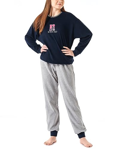 Schiesser Mädchen Schlafanzug Set Pyjama warme Qualitäten Frottee-Fleece-Sweat-Größe 140 bis 176 Pyjamaset, Nachtblau_179983, 152 von Schiesser