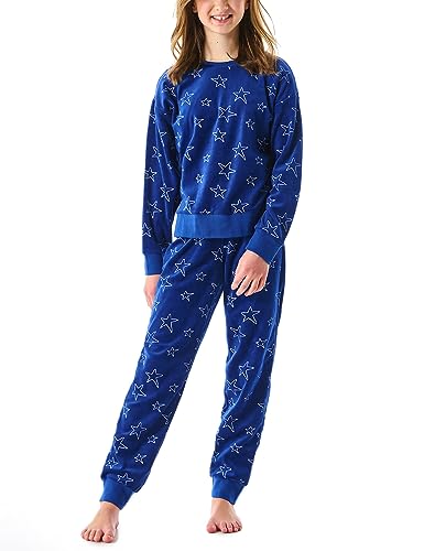 Schiesser Mädchen Schlafanzug Set Pyjama warme Qualitäten Frottee-Fleece-Sweat-Größe 140 bis 176 Pyjamaset, blau_179977 von Schiesser