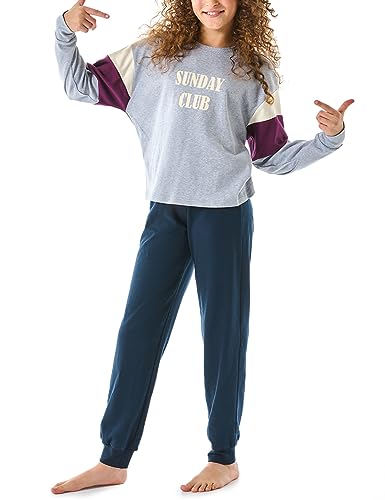 Schiesser Mädchen Schlafanzug Set Pyjama warme Qualitäten Frottee-Fleece-Sweat-Größe 140 bis 176 Pyjamaset, grau-Mel_179980 von Schiesser