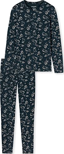 Schiesser Mädchen Schlafanzug lang – Einhorn, Sterne, Dots, Waldmotive und Hexen – Organic Cotton Pyjamaset, Anthrazit, 140 von Schiesser