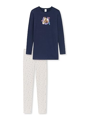 Schiesser Mädchen Schlafanzug lang – Einhorn, Sterne, Dots, Waldmotive und Hexen – Organic Cotton Pyjamaset, Dunkelblau (blau I), 140 von Schiesser