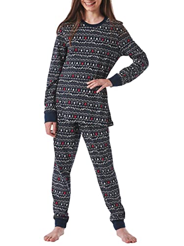 Schiesser Mädchen Schlafanzug lang – Einhorn, Sterne, Dots, Waldmotive und Hexen – Organic Cotton Pyjamaset, Dunkelblau (dunkelblau), 140 von Schiesser