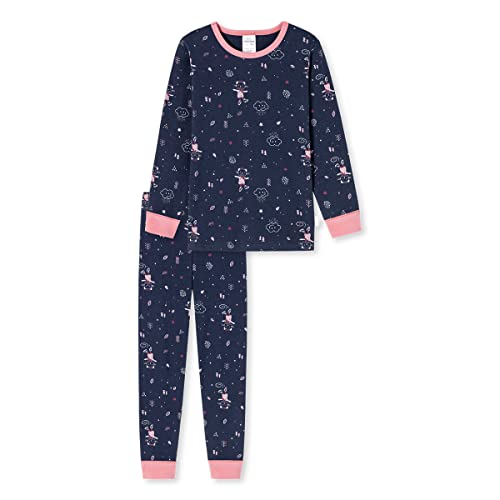 Schiesser Mädchen Schlafanzug lang – Einhorn, Sterne, Dots, Waldmotive und Hexen – Organic Cotton Pyjamaset, Dunkelblau II, 140 von Schiesser