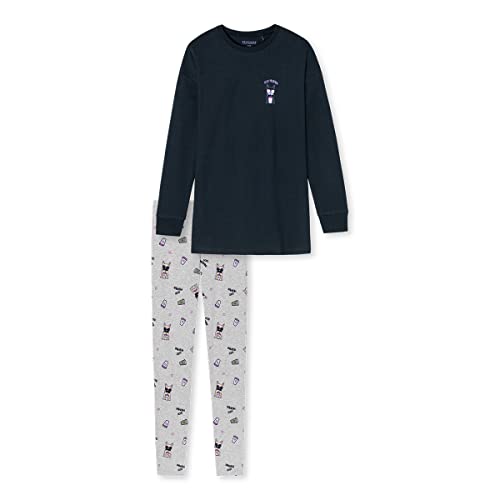 Schiesser Mädchen Schlafanzug lang – Einhorn, Sterne, Dots, Waldmotive und Hexen – Organic Cotton Pyjamaset, Indigo, 140 von Schiesser