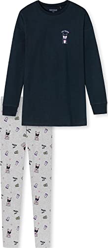 Schiesser Mädchen Schlafanzug lang – Einhorn, Sterne, Dots, Waldmotive und Hexen – Organic Cotton Pyjamaset, Indigo, 152 von Schiesser