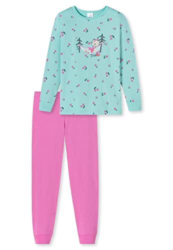 Schiesser Mädchen Schlafanzug lang – Einhorn, Sterne, Dots, Waldmotive und Hexen – Organic Cotton Pyjamaset, blau, 98 von Schiesser