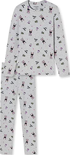 Schiesser Mädchen Schlafanzug lang – Einhorn, Sterne, Dots, Waldmotive und Hexen – Organic Cotton Pyjamaset, grau-Mel. I, 140 von Schiesser