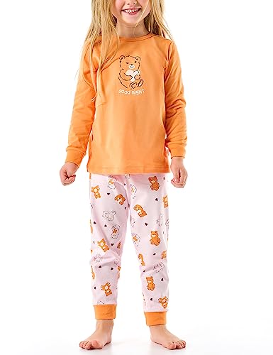 Schiesser Mädchen Schlafanzug Set Pyjama lang-100% Organic Bio Baumwolle-Größe 92 bis 140 Pyjamaset, apricot_179945, 128 von Schiesser