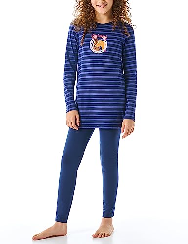 Schiesser Mädchen Schlafanzug Nachthemd mit Leggings lang-100% Organic Bio Baumwolle-Größe 92 bis 140 Pyjamaset, blau-gem_179960, 128 von Schiesser