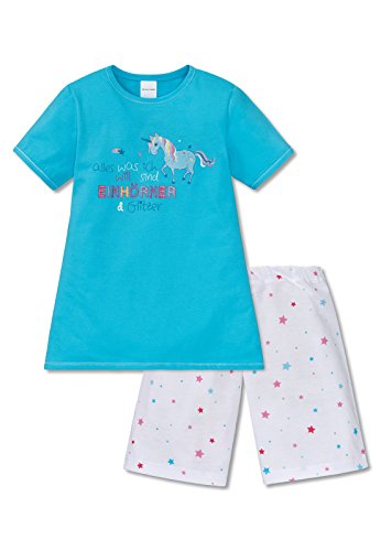 Schiesser Mädchen Zweiteiliger Schlafanzug Md Anzug Kurz, Blau (Türkis 807), 98 (Herstellergröße 098) von Schiesser