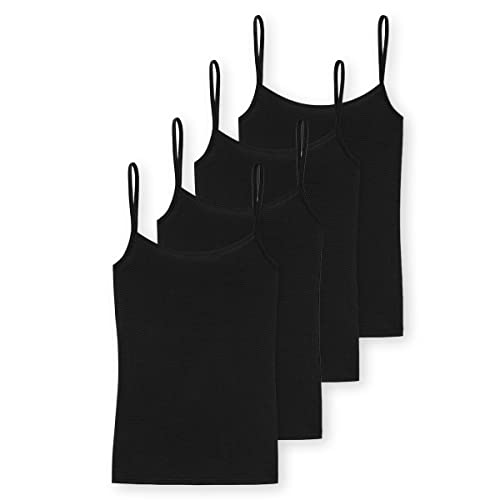 Schiesser Damen Essential Spaghettitop 4034 Unterhemd, 4 X Schwarz, 36 (2er Pack) von Schiesser