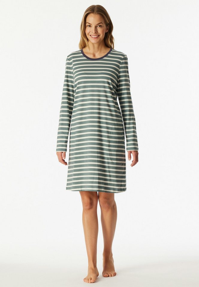 Schiesser Nachthemd Casual Essentials mit langen Ärmeln, seitlichen Taschen, Baumwolle, Rundhalsausschnitt von Schiesser
