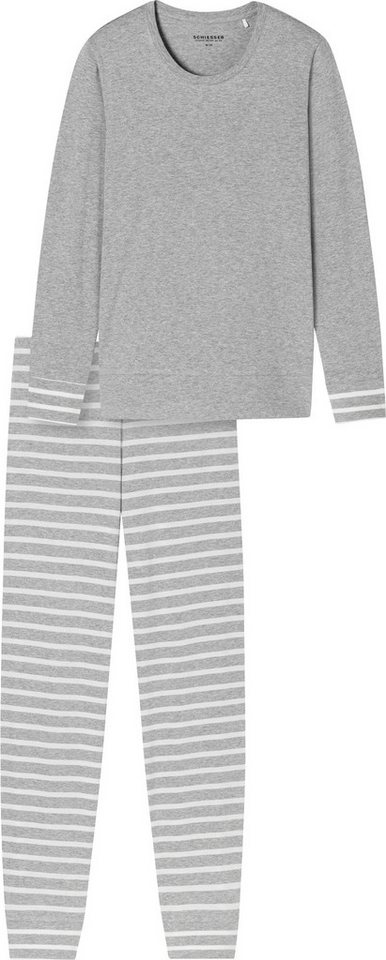 Schiesser Pyjama Damen-Schlafanzug Single-Jersey Streifen: gestrickter Ringel, Hose von Schiesser