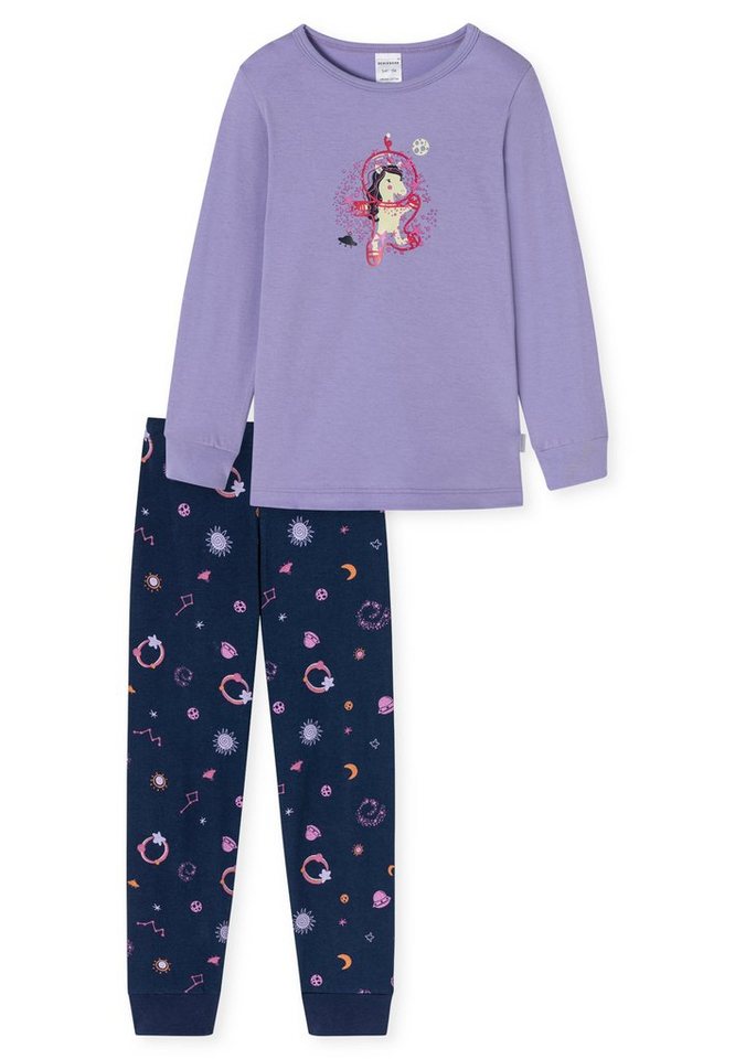 Schiesser Pyjama Girls World Organic Cotton (Set, 2 tlg) Schlafanzug - Baumwolle - Brust-Print mit Glow-in-the-Dark-Effekt von Schiesser