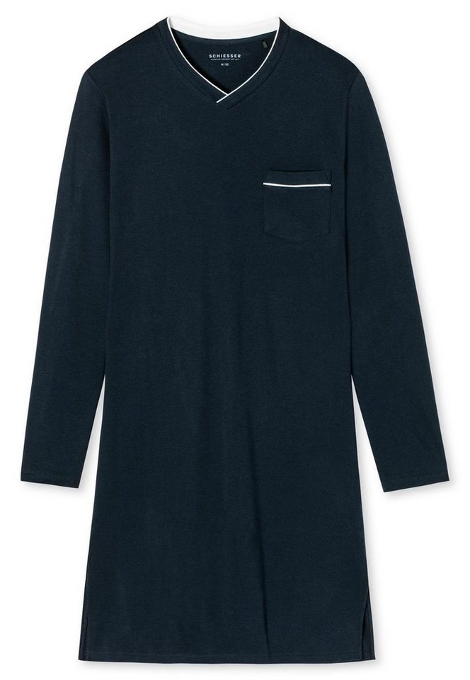 Schiesser Pyjama Nachthemd lang, dunkelblau von Schiesser