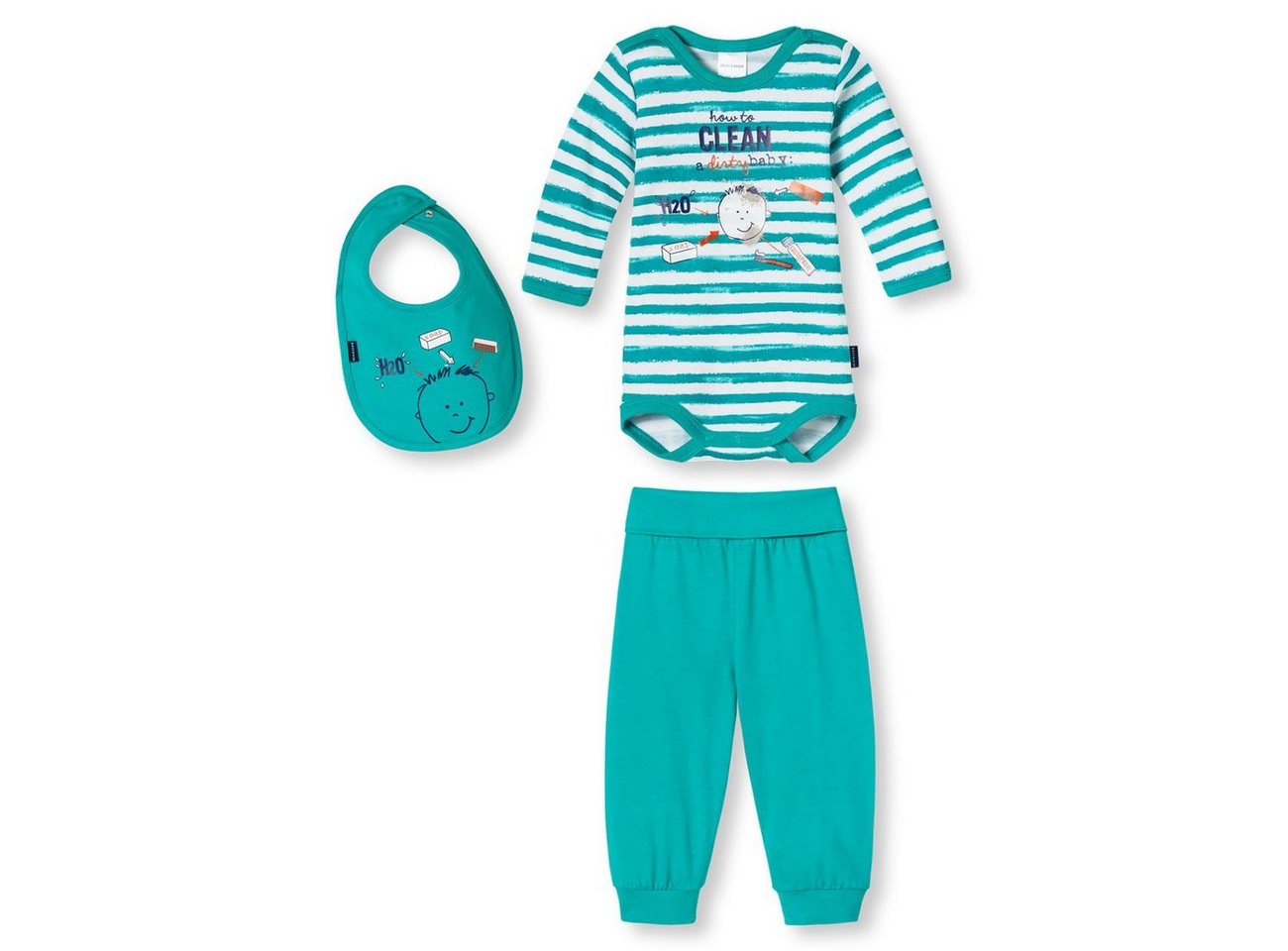 Schiesser Schlafanzug Saubermann (Set, 3 tlg., Set) Jungen 3-teilig, Baby Body+Hose+Lätzchen, 100% Baumwolle von Schiesser