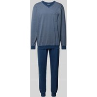Schiesser Pyjama mit V-Ausschnitt in Blau, Größe 48 von Schiesser