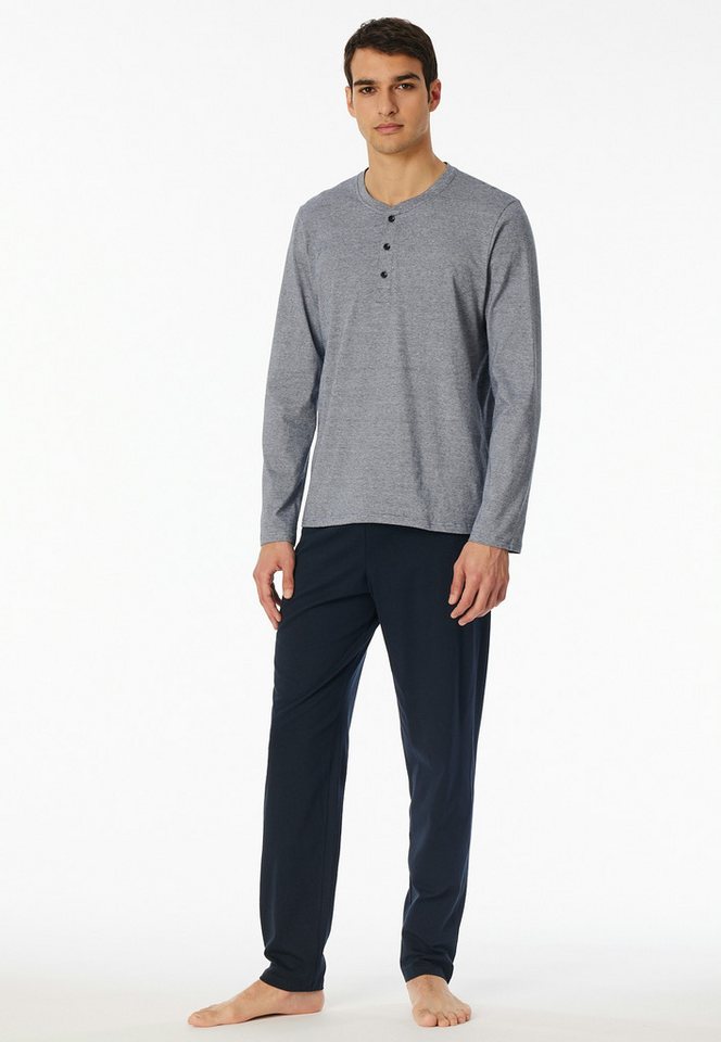 Schiesser Schlafanzug Casual Essentials (2 tlg) mit feinen, gestrickten Ringeln, Knopfleiste, langärmelig von Schiesser