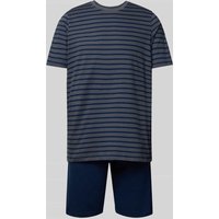 Schiesser Pyjama mit geripptem Rundhalsausschnitt in Anthrazit, Größe 48 von Schiesser