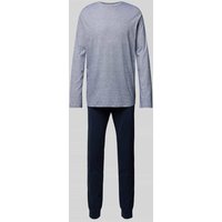 Schiesser Pyjama mit geripptem Rundhalsausschnitt in Dunkelblau, Größe 56 von Schiesser