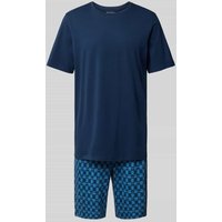 Schiesser Pyjama mit geripptem Rundhalsausschnitt in Marine, Größe 50 von Schiesser