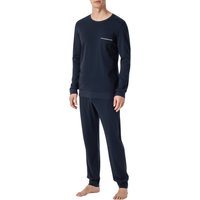 Schiesser Herren Pyjama blau Jersey-Baumwolle unifarben von Schiesser