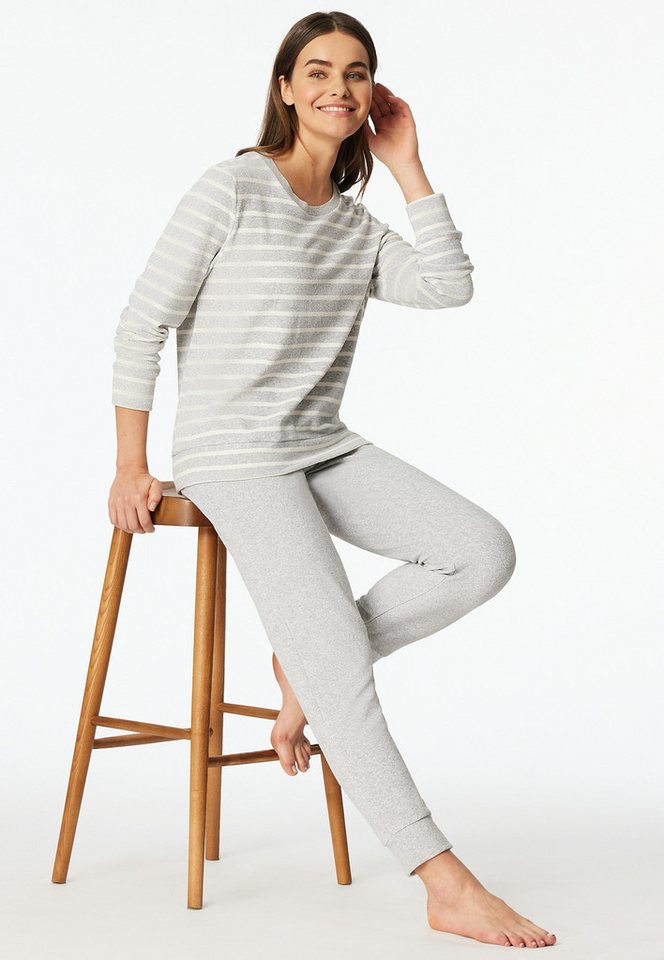 Schiesser Schlafanzug Casual Essentials (2 tlg) wärmende Frottee-Qualität, Rundhalsausschnitt, langärmelig von Schiesser