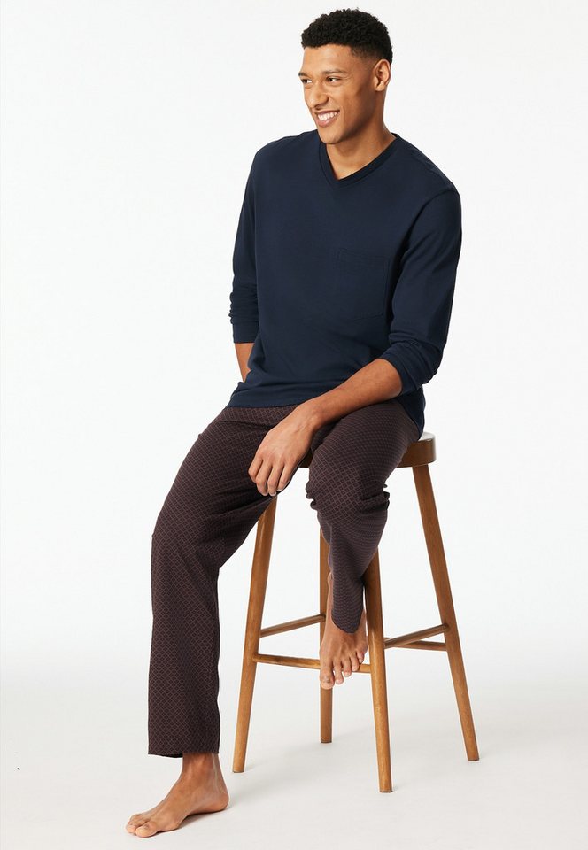 Schiesser Schlafanzug Comfort Essentials (2 tlg) mit V-Ausschnitt und aufgesetzter Brusttasche von Schiesser