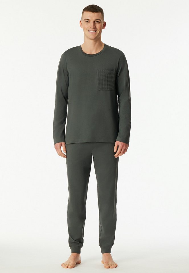 Schiesser Schlafanzug Modern Nightwear (2 tlg) seitliche Taschen, Brusttasche, Langarm, Baumwolle, Single Jersey von Schiesser