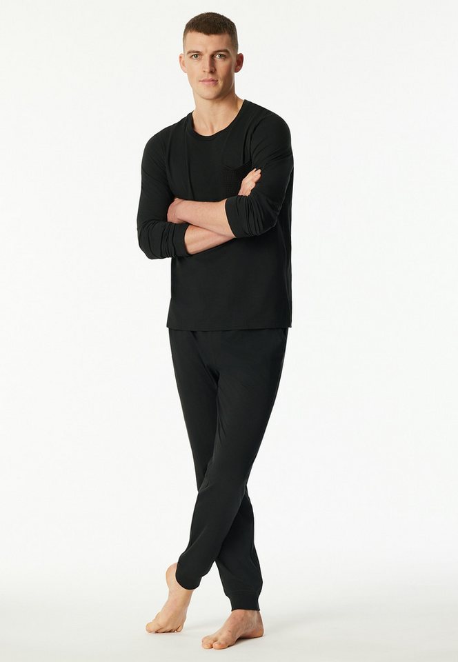 Schiesser Schlafanzug Modern Nightwear (2 tlg) seitliche Taschen, Brusttasche, Langarm, Baumwolle, Single Jersey von Schiesser