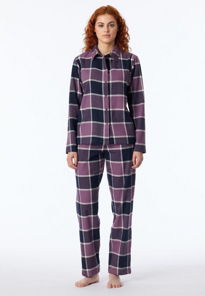 Schiesser Schlafanzug Selected Premium Warming (1 tlg) Knöpfe, Kragen, Taschen, Flanell von Schiesser