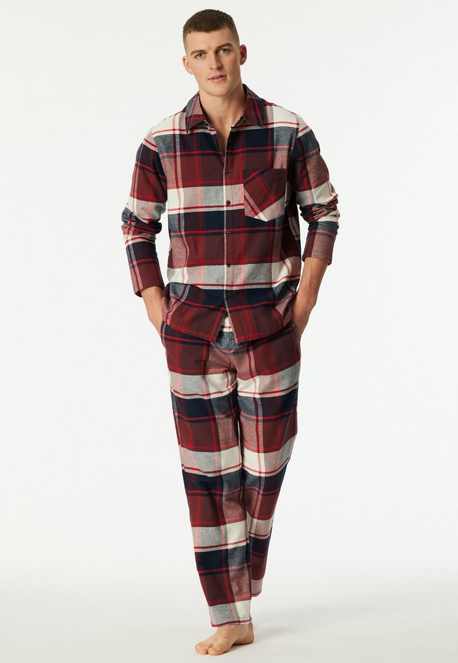 Schiesser Schlafanzug Selected Premium Warming (2 tlg) Brusttasche, Baumwolle, wärmend, Flanell, Langarm von Schiesser