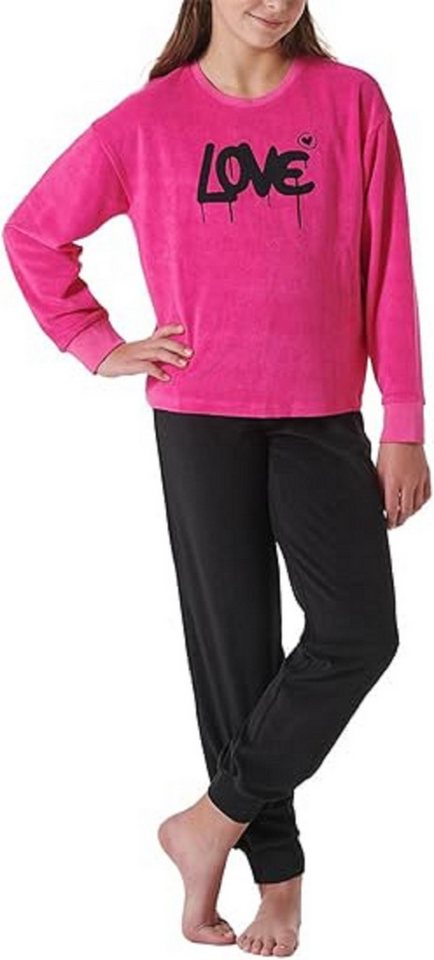 Schiesser Schlafanzug lang Mädchen Frottee Love in Pink Gr. 140 XS von Schiesser